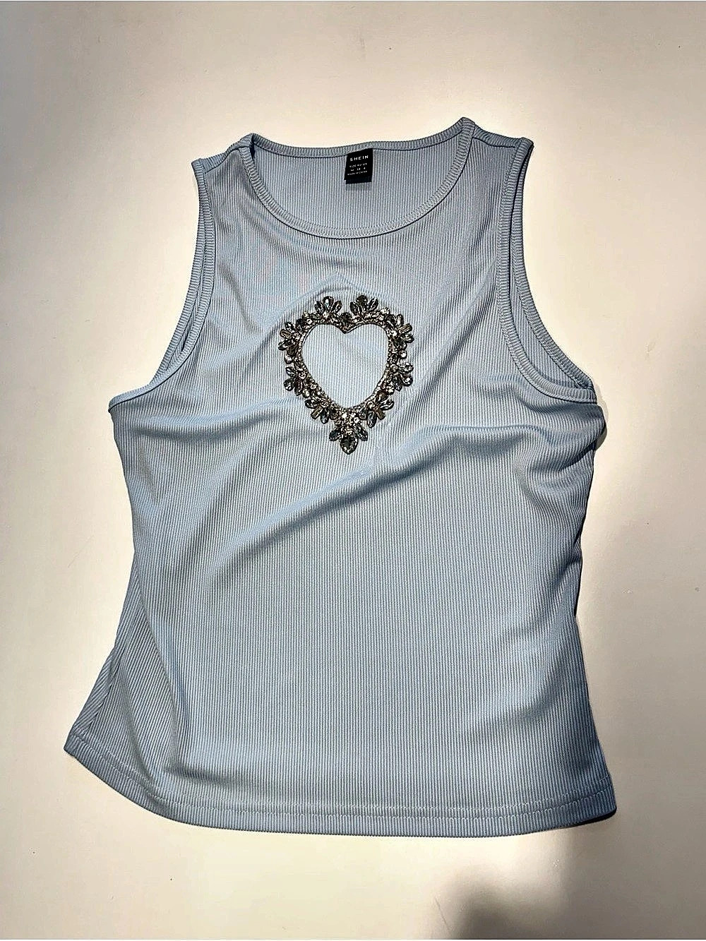SHEINRhinestone Heart Cut Out Tank Top Blue Medium